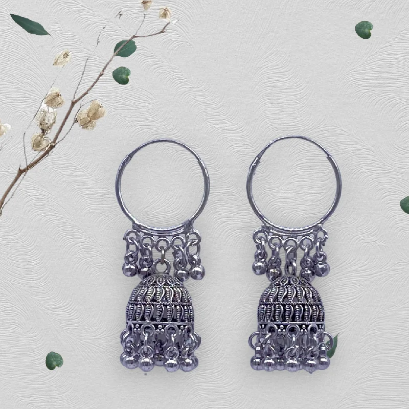 Bohemian Style Earrings-Small Oxidised Hoops with Zumkha Earrings