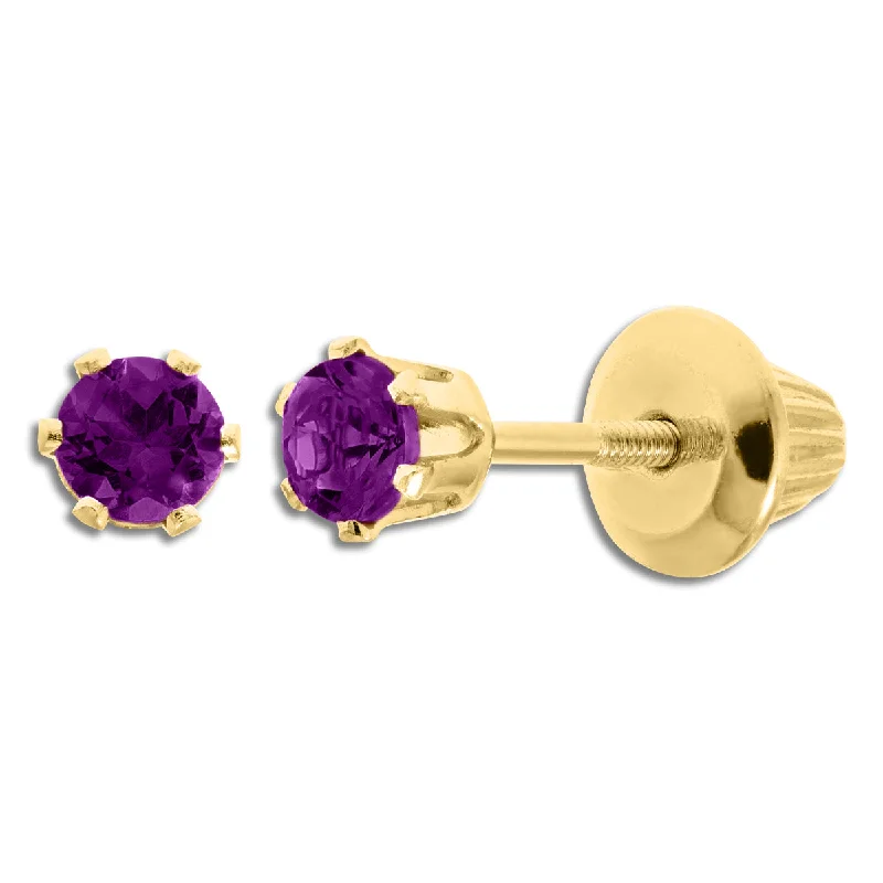 Artistic Dangle Earrings-Kiddie Kraft 14KT Yellow Gold Round Amethyst Childrens Birthstone Stud Earrings