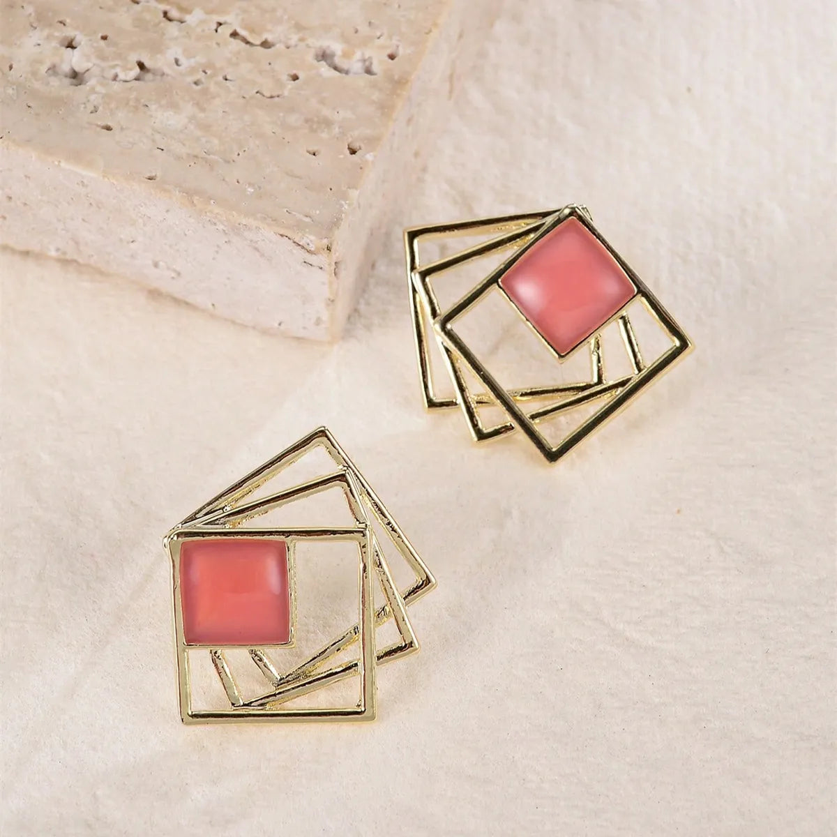 Dangle Earrings with Gems-1 Pair Simple Style Square Enamel Plating Alloy Ear Studs