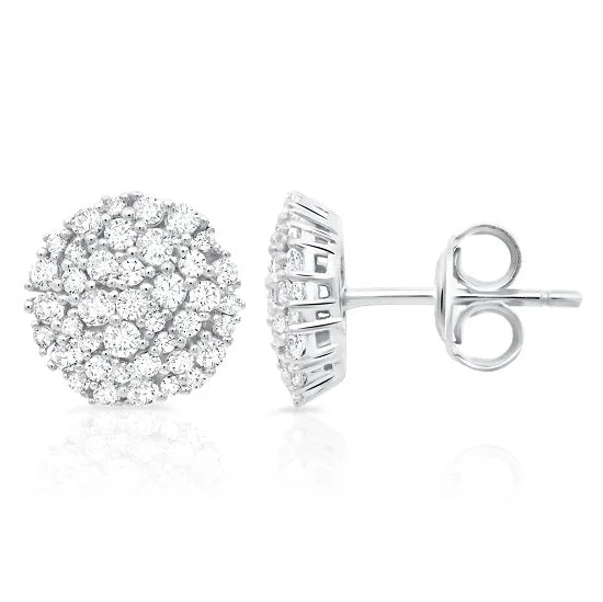 Crystal Drop Earrings-Crislu Platinum Plated Sterling Silver Round Cubic Zirconia Cluster Stud Earrings