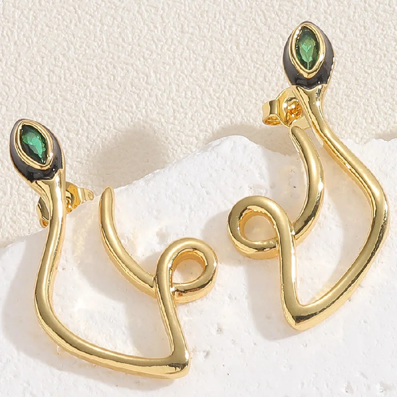 Snake Stud Earrings 14K Real Gold