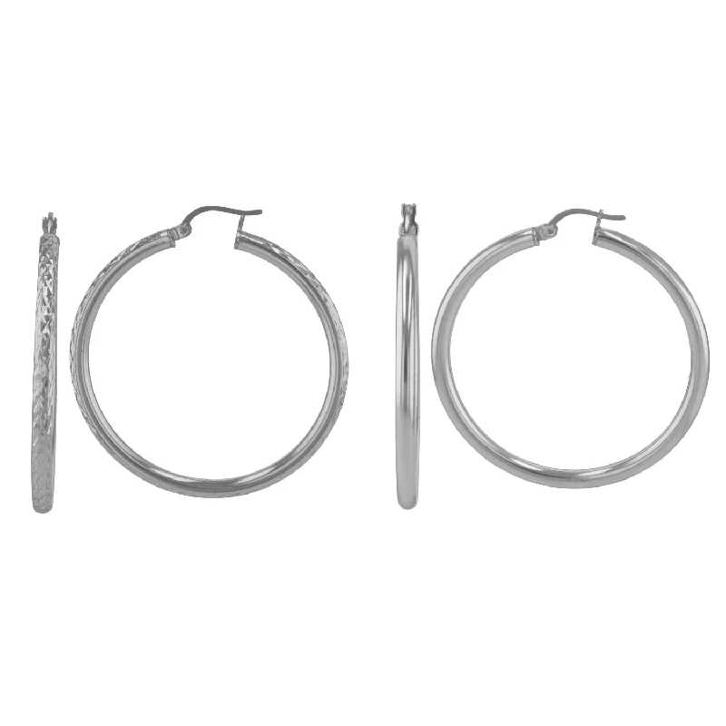 Small Hoop Earrings for Women-Sterling Silver 3x45MM 2-Pair Hoop Earrings