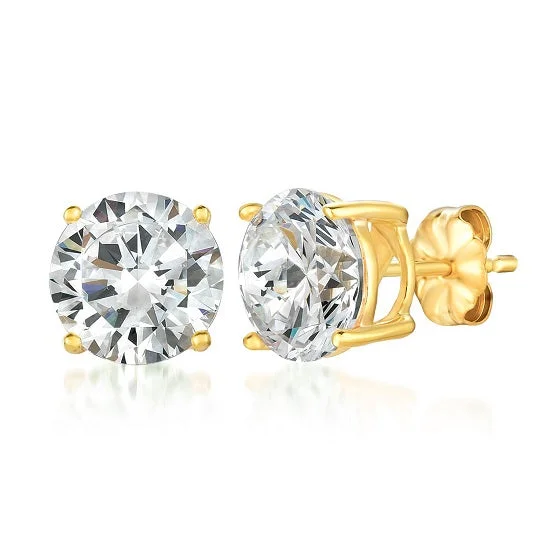 Trendy Silver Earrings-Crislu 18KT Yellow Gold Plated Sterling Silver Round Cubic Zirconia Stud Earrings