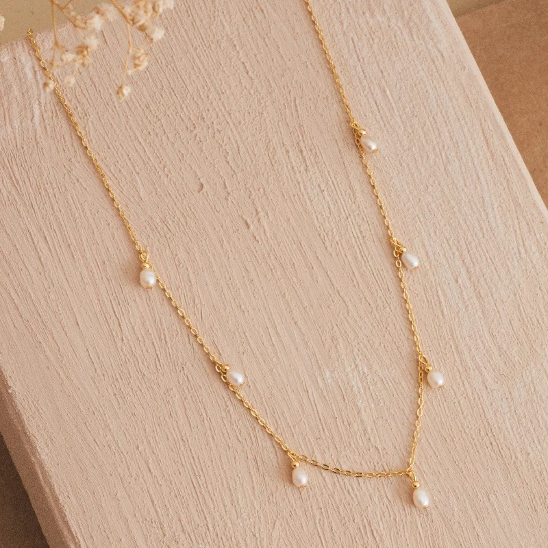 Personalized Gold Necklace-Pearl Station Necklace