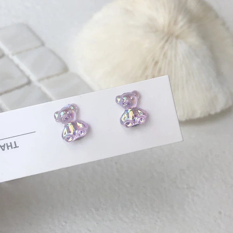 Purple Laser Bear S925 Ear Studs