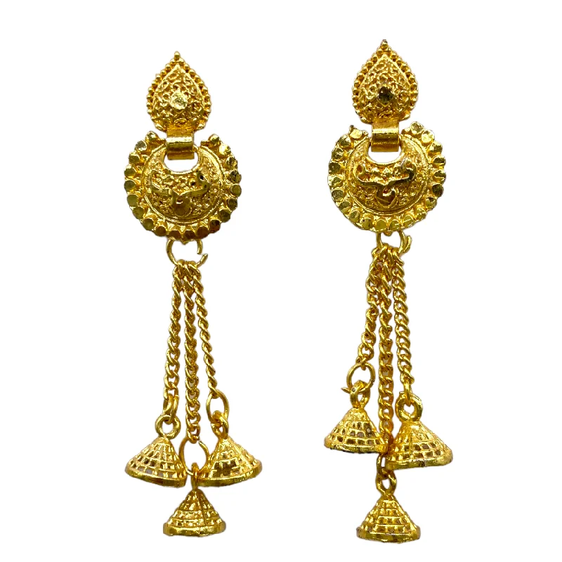 Gemstone Stud Earrings-Gold Small Chandbali  Earrings with chain tassel and zumkhi