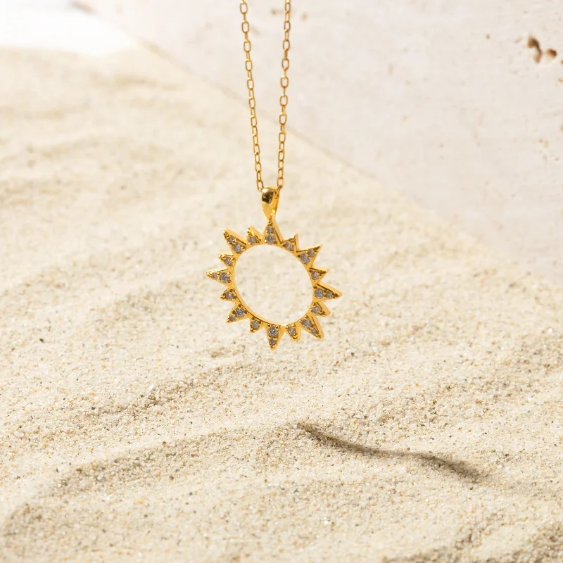 Fine Diamond Necklace-Pave Sun Necklace