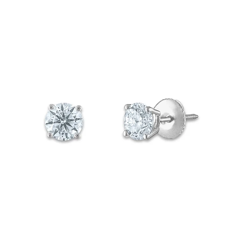 Birthstone Earrings for December-Signature Certificate EcoLove 1 CTW Round Lab Grown Diamond Solitaire Stud Earrings in 14KT White Gold