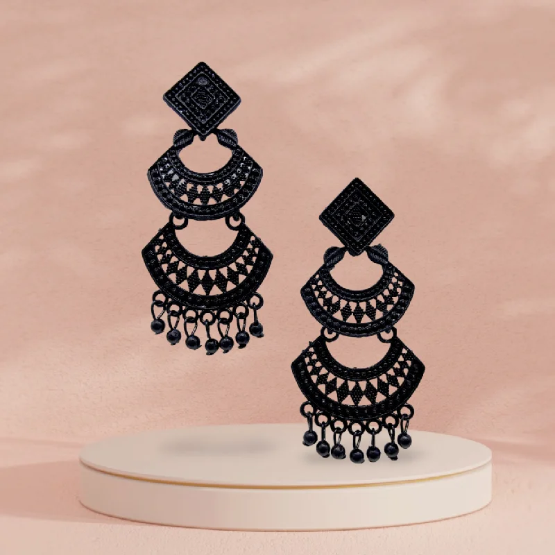 Stunning Crystal Earrings-Dual Layered Trendy Oxidised  Black Earrings