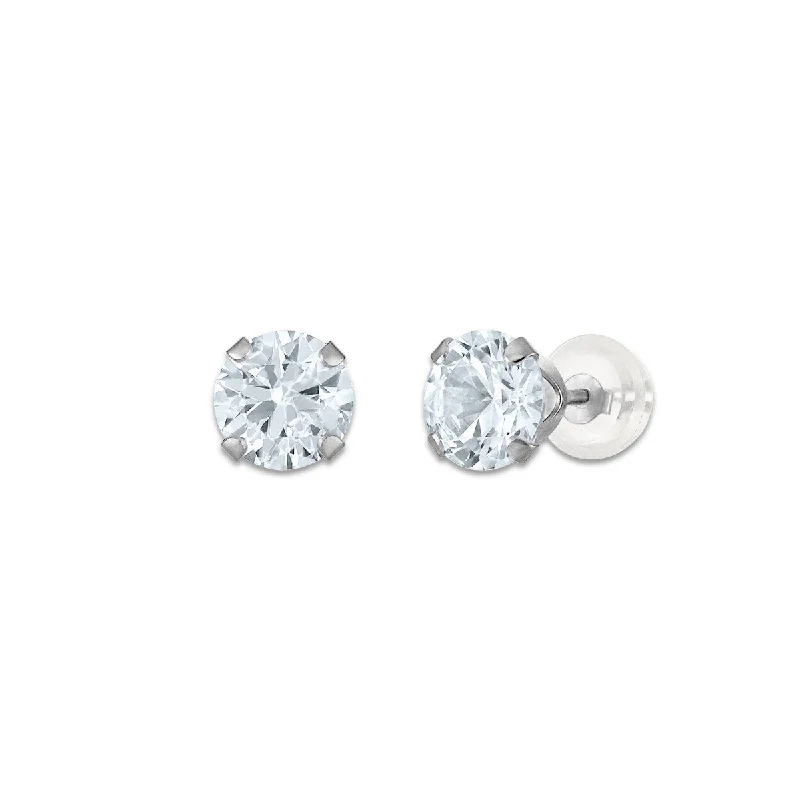 Trendy Earrings for Girls-White Sapphire Birthstone Stud Earrings in 10KT Gold