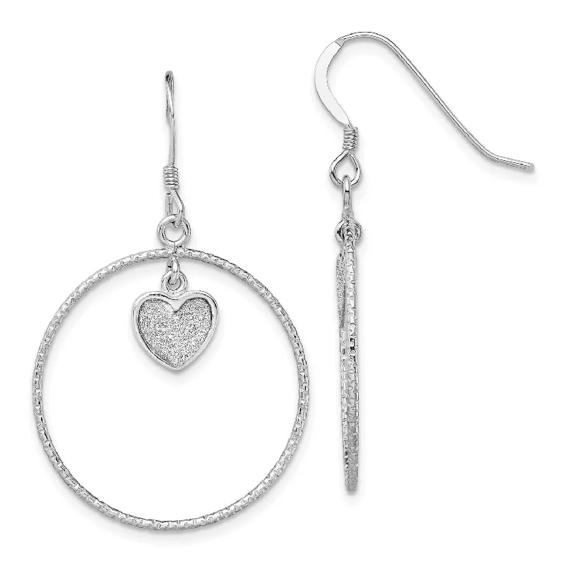 Statement Earrings for Evening-Sterling Silver 40MM Diamond-cut Glitter Heart Earrings