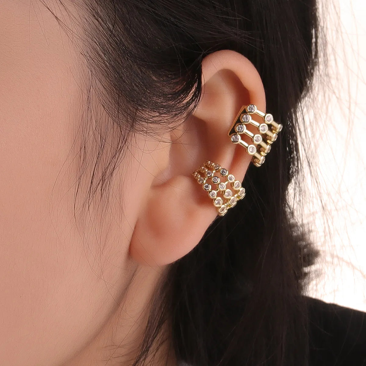 Large Dangle Earrings-1 Piece Fashion Geometric Copper Plating Zircon Ear Clips