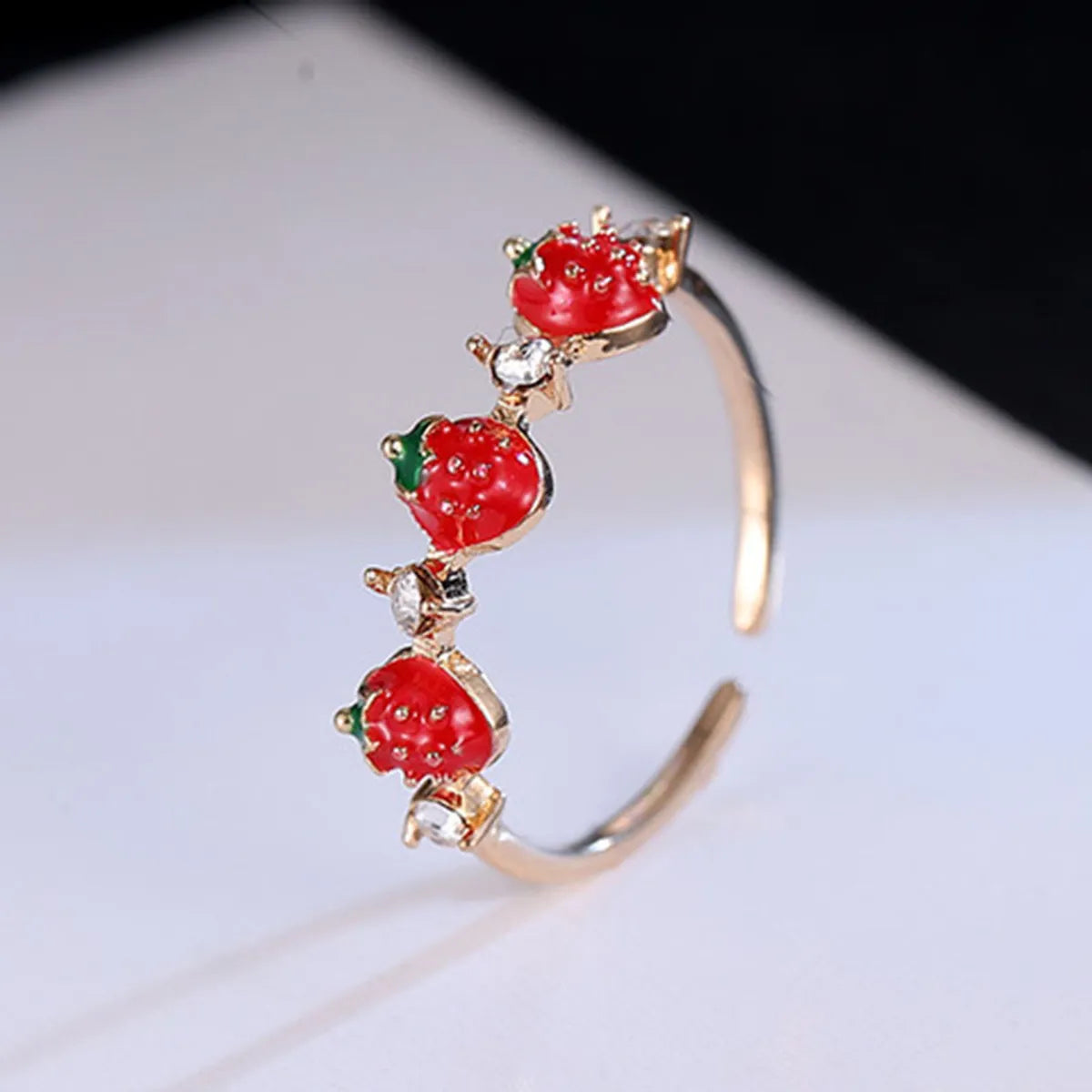 Elegant Custom Ring-Creative Fashion Red Strawberry Inlaid Diamond Copper Open Ring