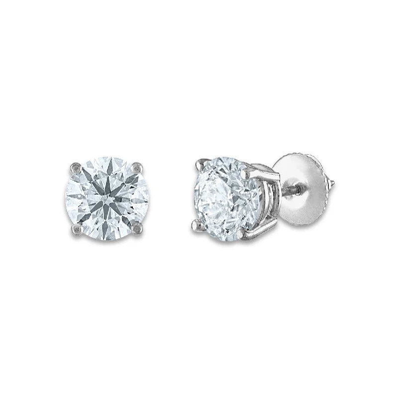 Chic Earrings for Women-Signature Certificate EcoLove 2 CTW Round Lab Grown Diamond Solitaire Stud Earrings in 14KT White Gold