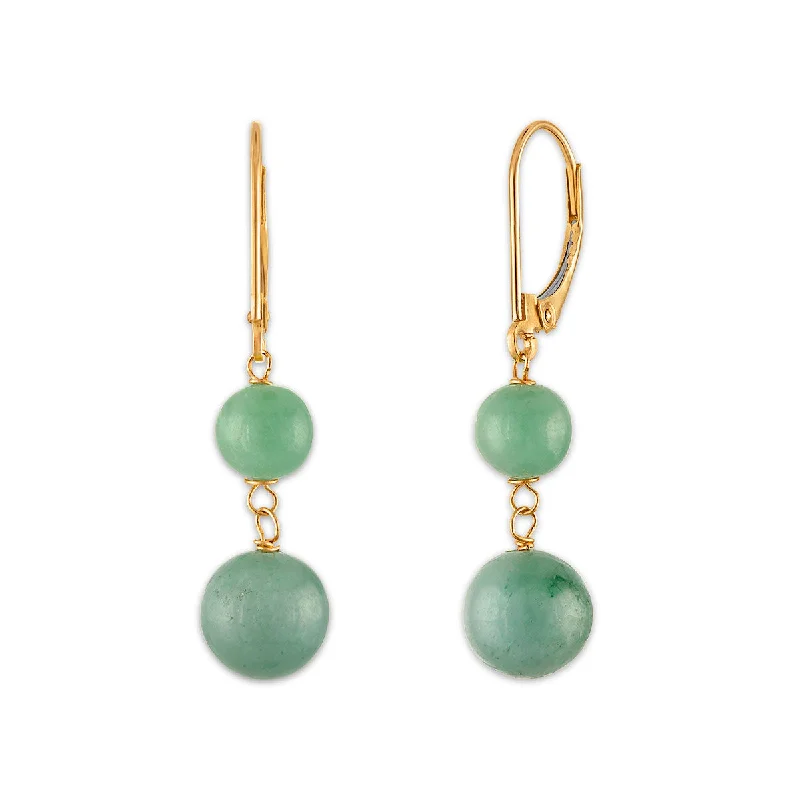 Chic Earrings for Women-Round Jade Drop & Dangle Earrings in 14KT Yellow Gold