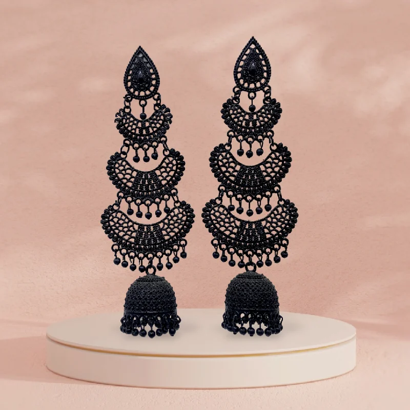 Casual Earrings for Women-Stylish Triple Layered Oxidised Black Earrings