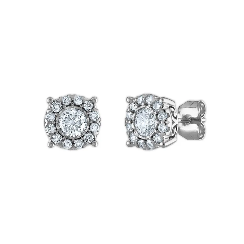 Classic Stud Earrings-1 CTW Diamond Halo Stud Earrings in 14KT White Gold