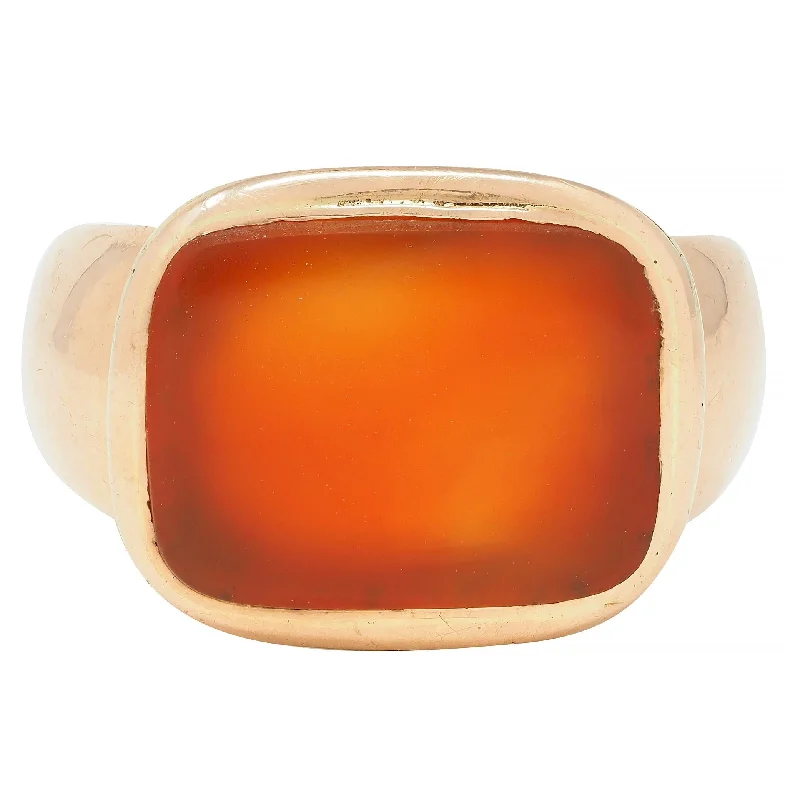 Men's Diamond Engagement Ring-Victorian Carnelian 14 Karat Rose Gold Antique Unisex Signet Ring