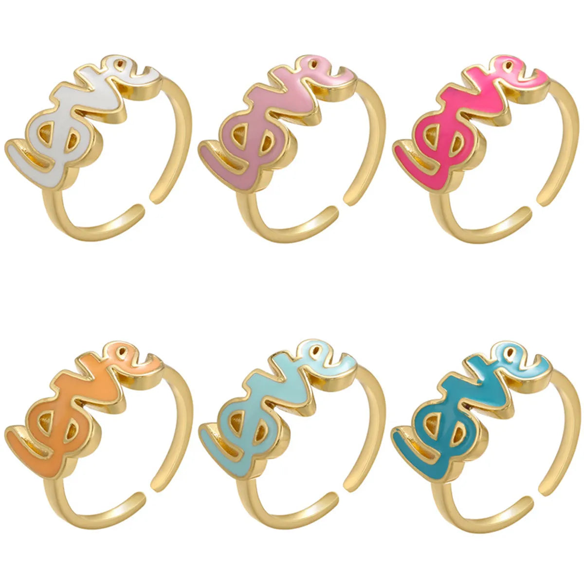 Minimalist Gold Ring-Oil Dripping Simple Letter Color Copper Ring Retention Plating