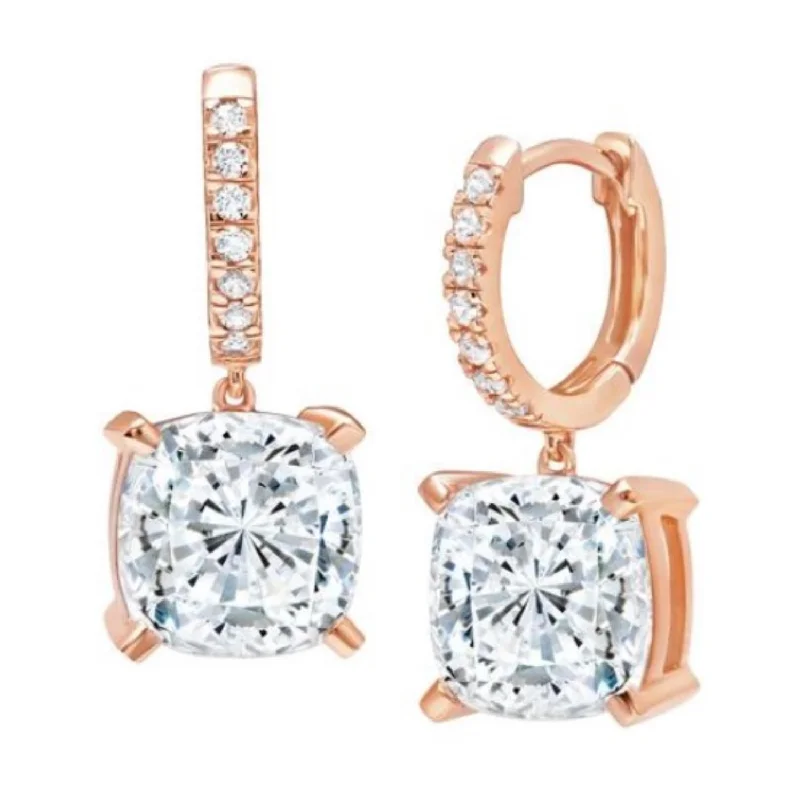 Colorful Drop Earrings for Women-Crislu 18KT Rose Gold Plated Sterling Silver Cushion Cubic Zirconia Leverback Earrings