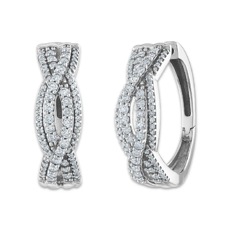 Minimalist Stud Earrings-1 CTW Diamond Twist Hoop Earrings in 10KT White Gold