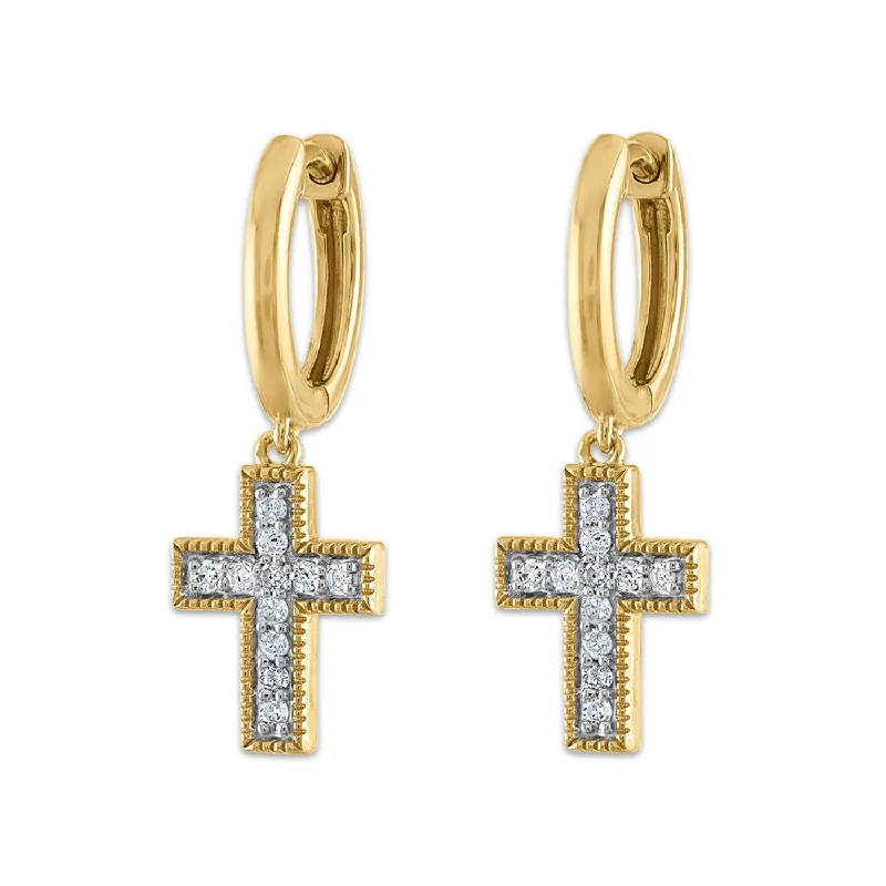 Trendy Earrings for Girls-EcoLove 1/6 CTW Lab Grown Diamond Cross Earrings in Yellow Gold Plated Sterling Silver