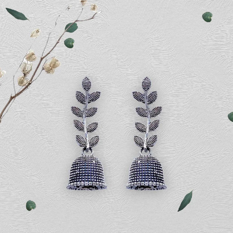 Large Dangle Earrings-Leaf Head Small Oxidised Zumkhi Earrings