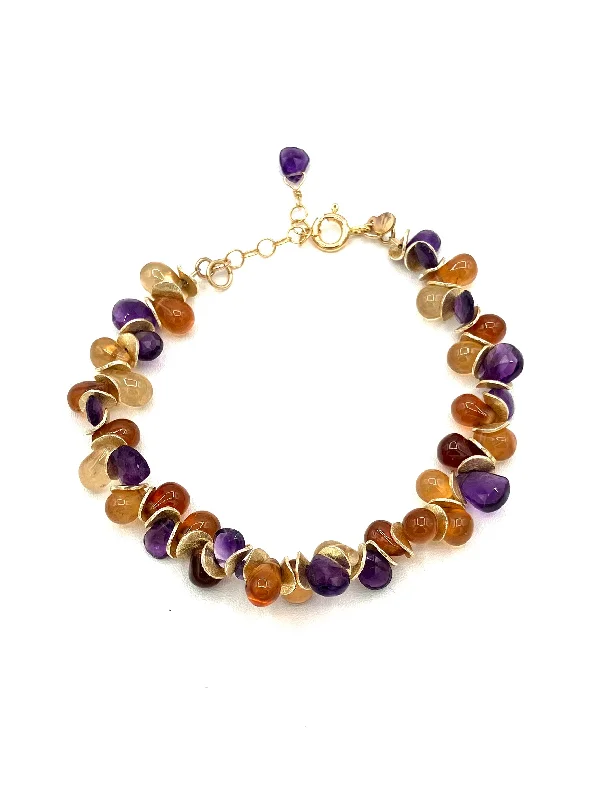 Trendy Silver Charm Bracelet-Hessonite Garnet/Amethyst Signature Bracelet