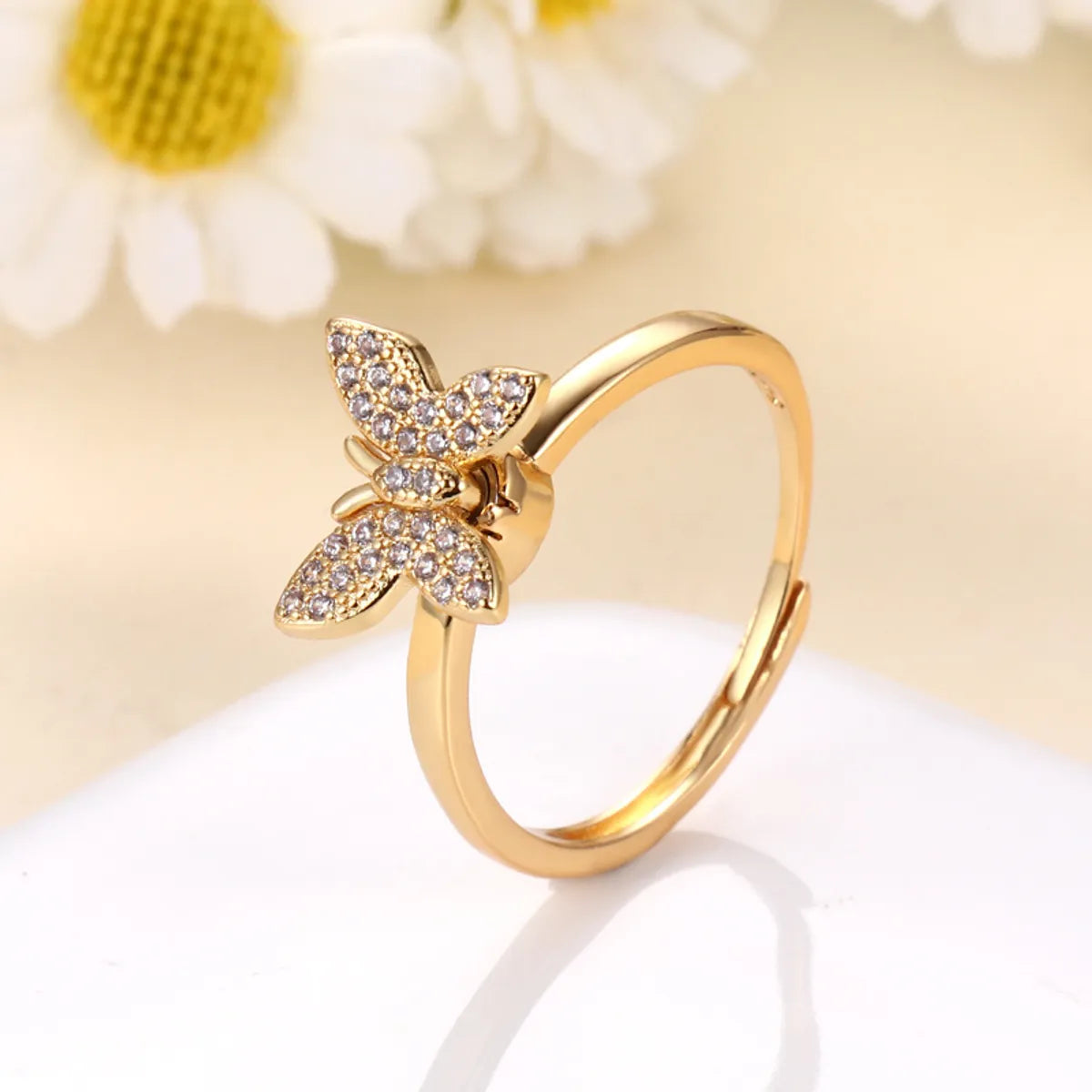 Elegant Platinum Wedding Band-Retro Butterfly Brass Plating Inlay Zircon 24k Gold Plated Rings