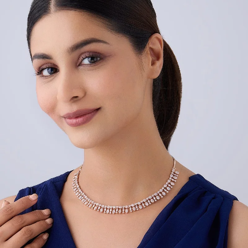 Simple Silver Necklace for Brides-Zircon Necklace 158006