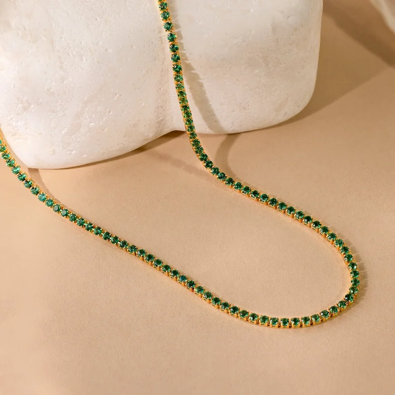 Elegant Necklace with Rubies-Emerald Tennis Choker Necklace