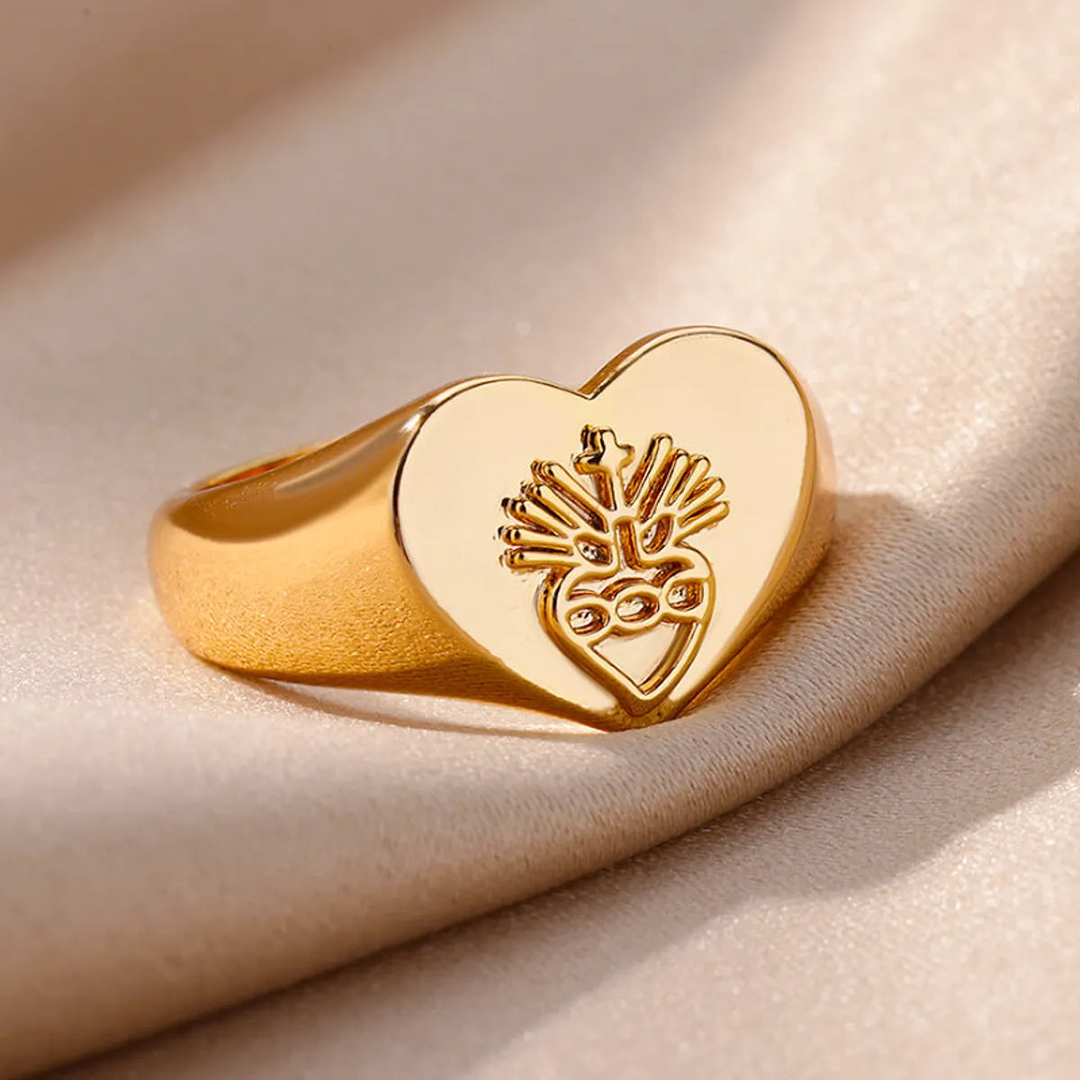 Designer Ring with Birthstone-Wholesale Simple Style Heart Shape Stainless Steel Plating 18k Gold Plated Rings