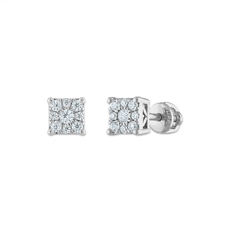 Wedding Earrings with Silver-EcoLove 1/4 CTW Lab Grown Diamond Cluster Stud Earrings in 14KT White Gold