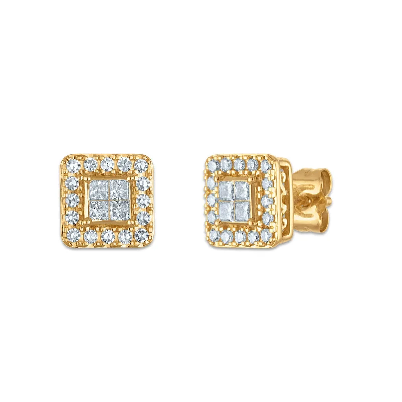 Gold Hoop Earrings-Red Hot Deal 1/2 CTW Princess Cut Lab Grown Diamond Stud Halo Earrings in 14KT Yellow Gold