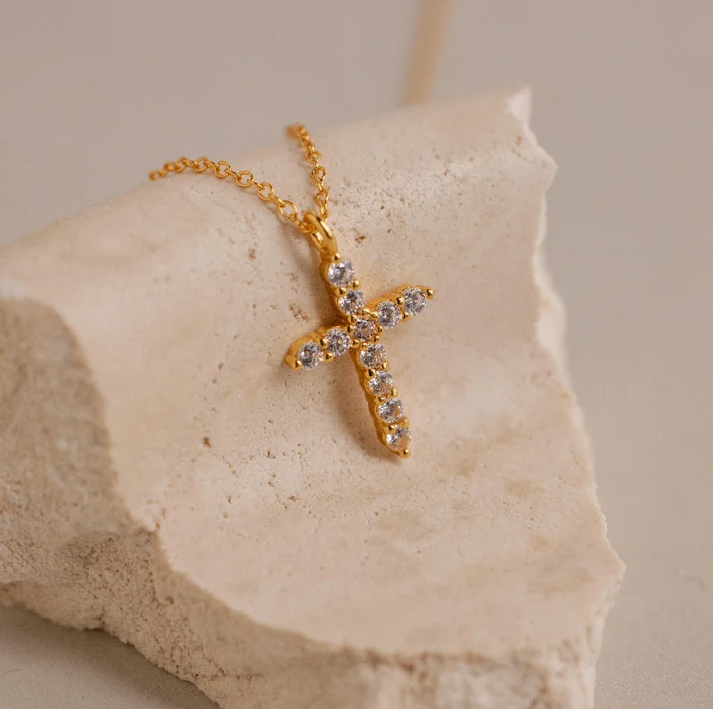 Personalized Name Necklace for Brides-Pave Cross Necklace