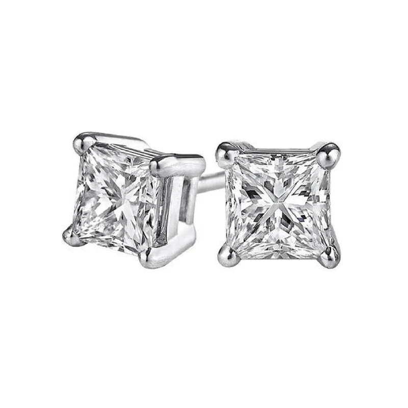 Luxurious Pearl Earrings-Premiere 1/10 CTW Diamond Solitaire Stud Earrings in 14KT White Gold