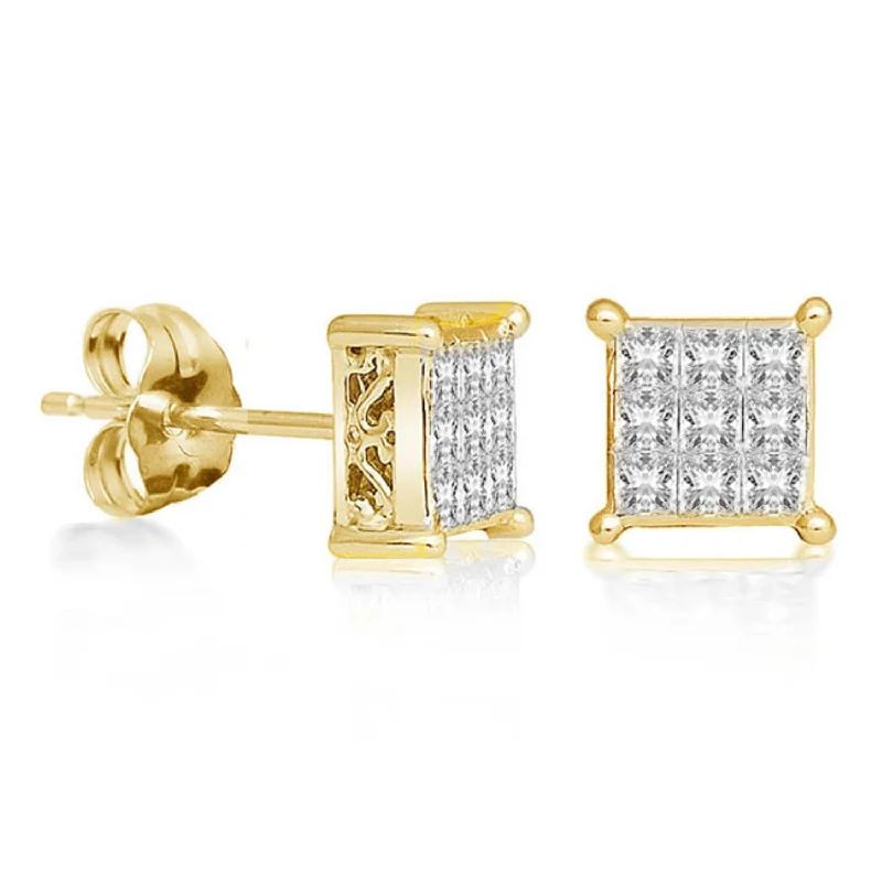 Chic Pearl Earrings-1/2 CTW Diamond Cluster Stud Earrings in 14KT Yellow Gold