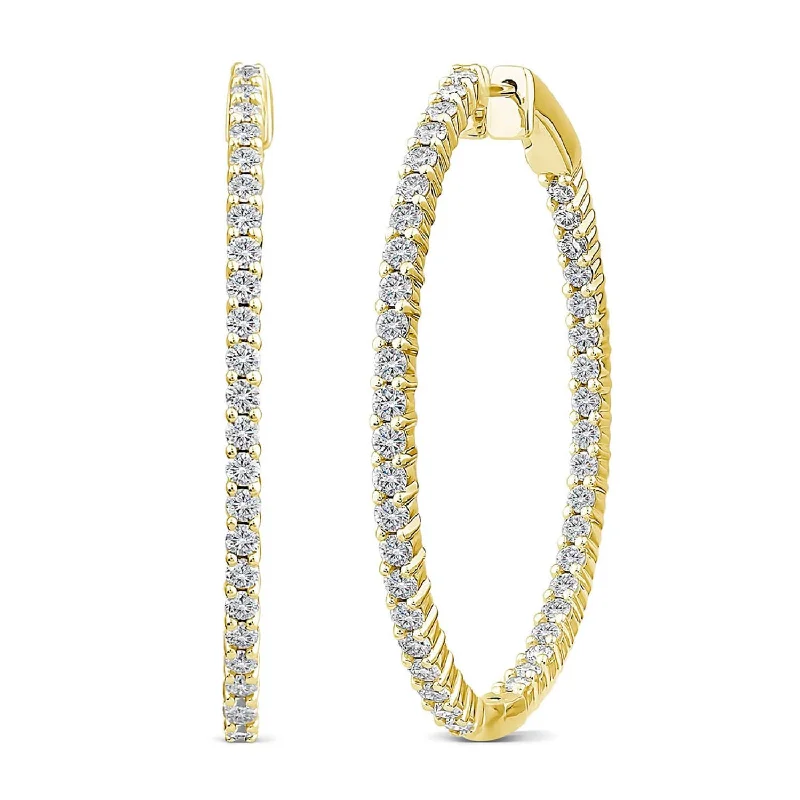 Handmade Silver Earrings-EcoLove 2 CTW Diamond In & Out Hoop Oval Shape Earrings in 14KT Yellow Gold