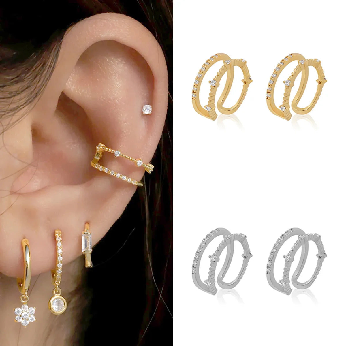 Custom Rose Gold Ring-1 Pair Ig Style French Style Modern Style Solid Color Plating Inlay Copper Zircon 18k Gold Plated Ear Cuffs