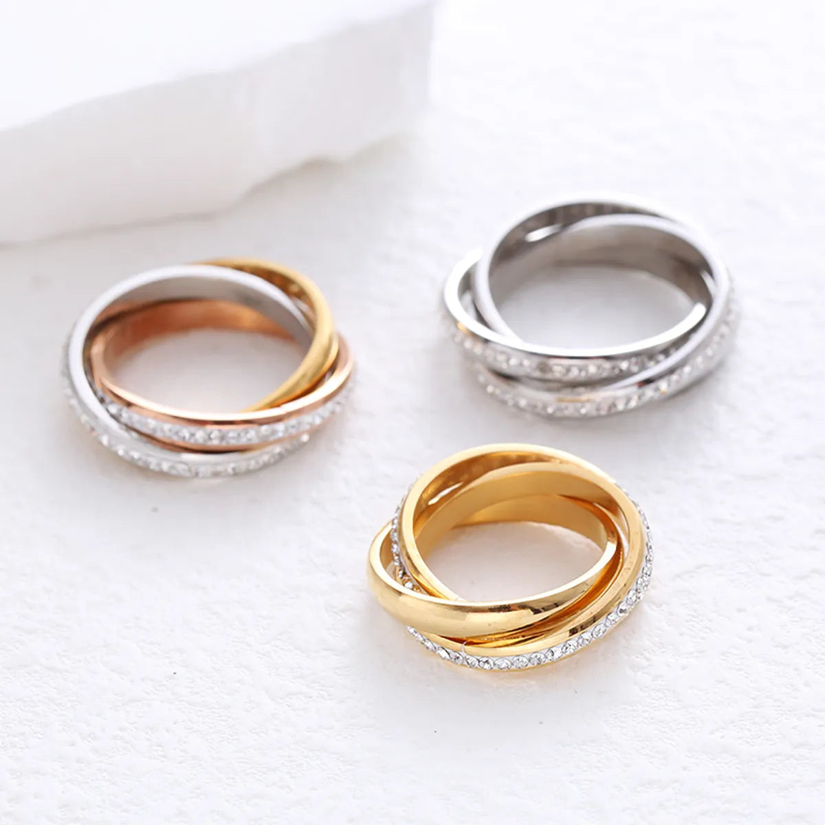 Wedding Ring Set with Diamonds-Simple Style Solid Color Stainless Steel Plating Inlay Rhinestones 24k Gold Plated Rings