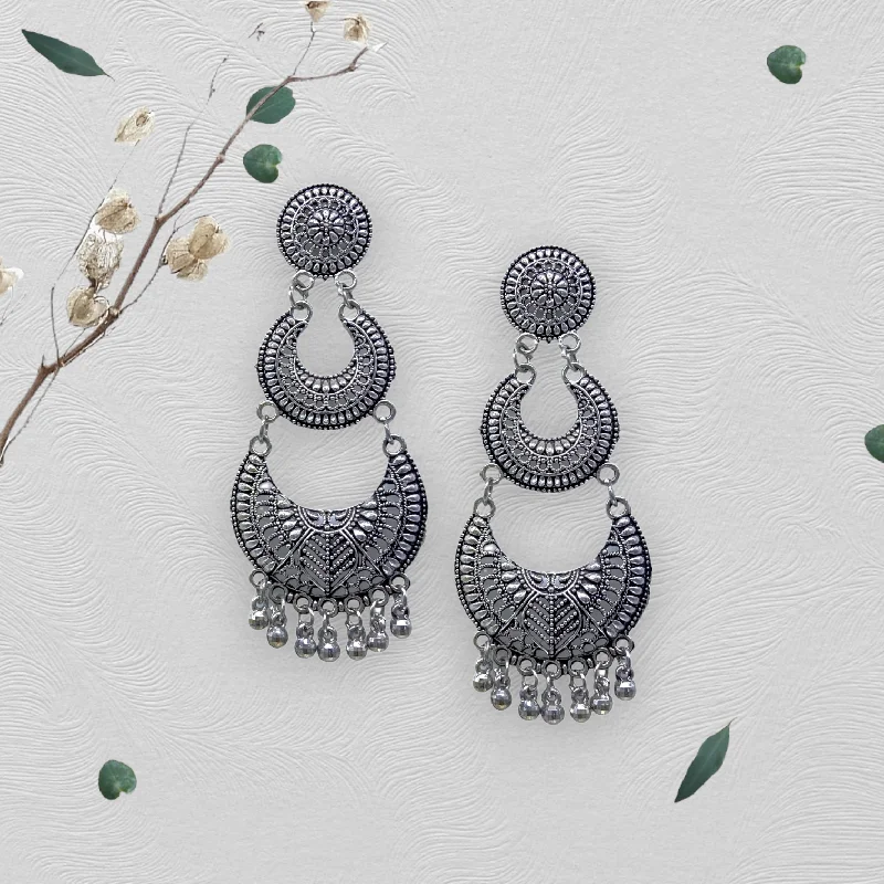 Statement Earrings for Evening-Chandbali Oxidised Earrings with Dual step Design