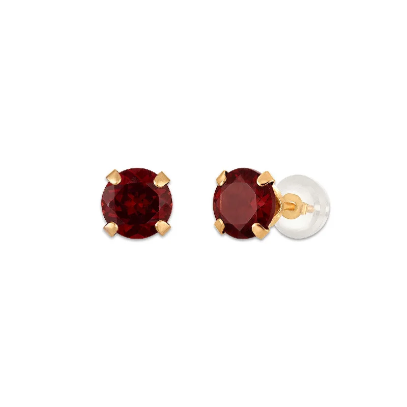 Wedding Earrings with Pearls-Garnet Birthstone Stud Earrings in 10KT Gold