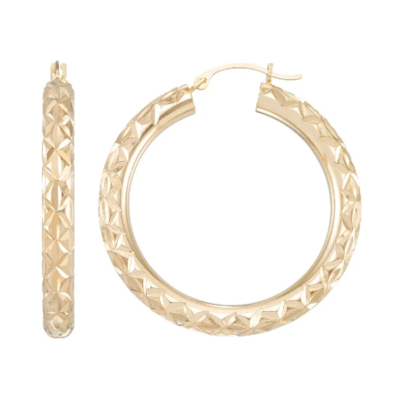 Minimalist Gold Earrings-Gold Luxe Diamond Cut Round Hoop in 10KT Yellow Gold Over Resin