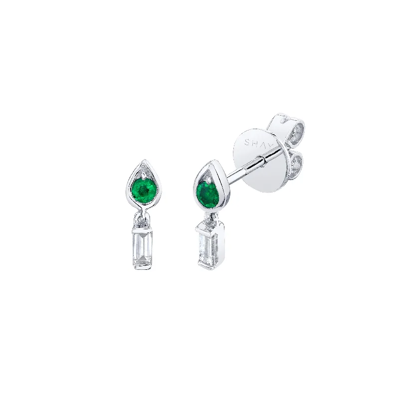 Modern Silver Drop Earrings-MINI ME DIAMOND & EMERALD IT'S LIT STUDS