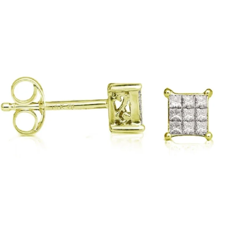 Luxury Bridal Earrings-1/10 CTW Diamond Cluster Stud Earrings in 14KT Yellow Gold