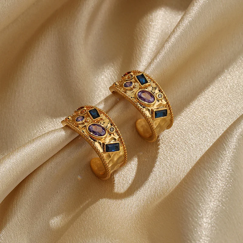 Classic Gold Earrings-1 Pair Elegant Fashion C Shape Plating Inlay Copper Zircon 18k Gold Plated Ear Studs