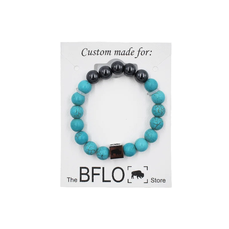 Leather and Metal Bracelet-Natural Stone Bead BFLO Bracelet