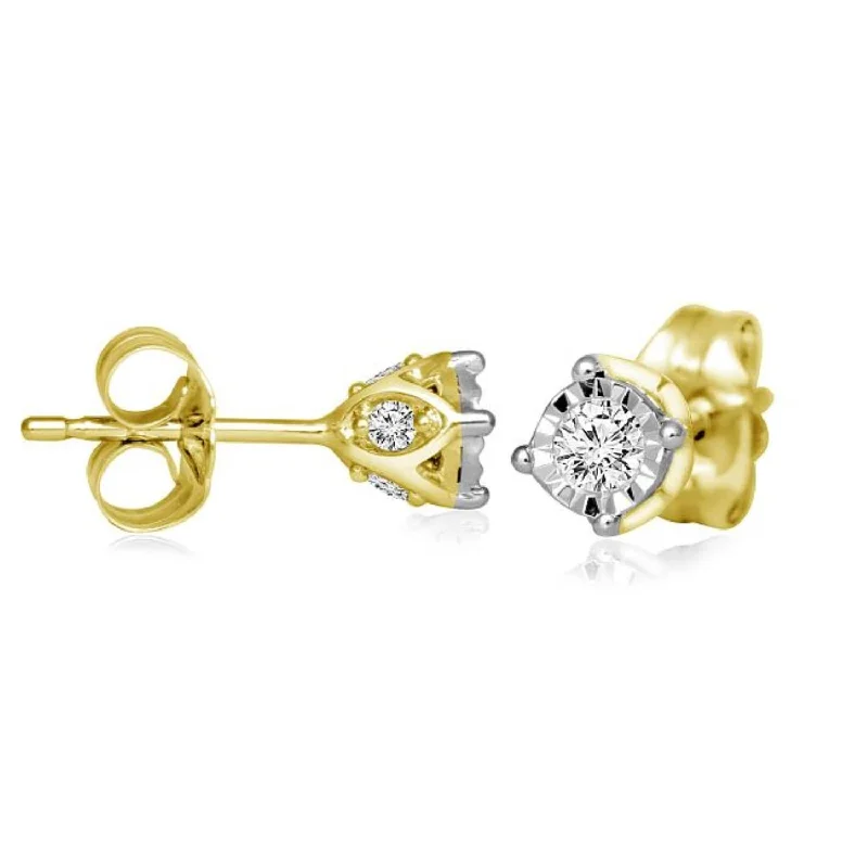 Ethnic Earrings for Women-1/4 CTW Diamond Solitaire Illusion Set Stud Earrings in 10KT Yellow Gold