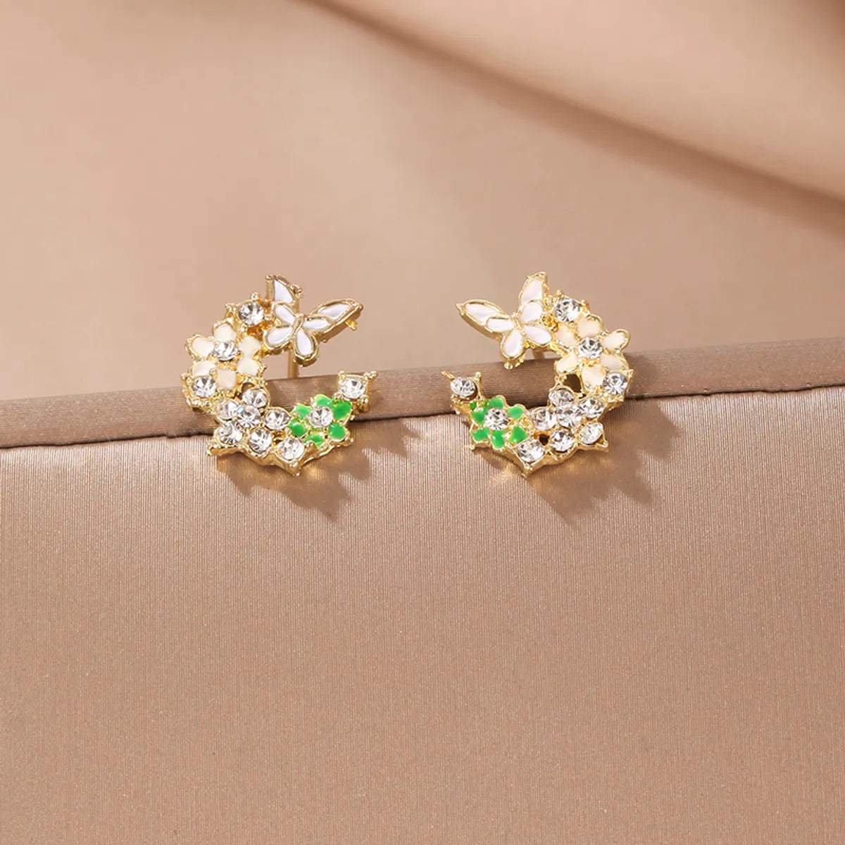 Casual Earrings for Women-1 Pair Fairy Style Sweet Butterfly Hollow Out Inlay Alloy Zircon Ear Studs