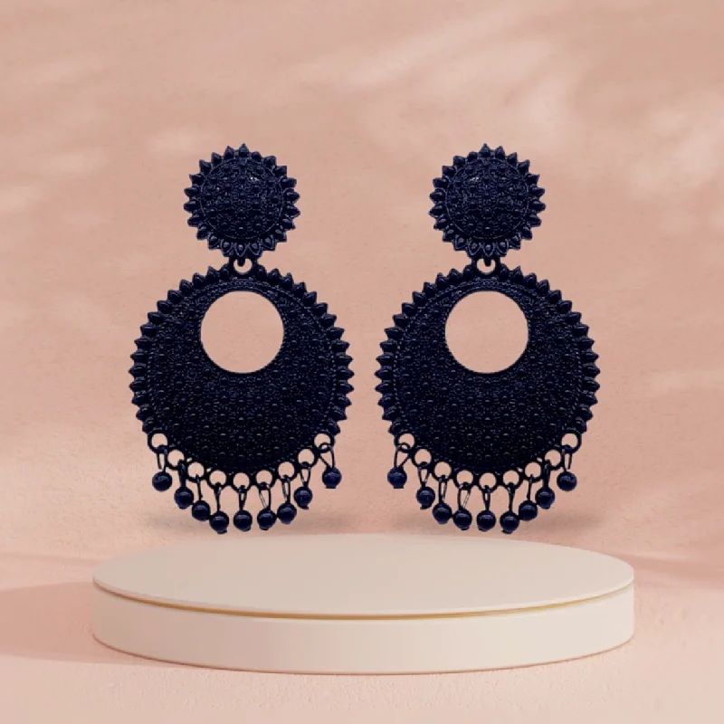 Wedding Earrings with Silver-Black Delicate Chandbali Earrings